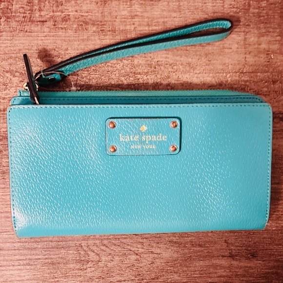 kate spade Handbags - Kate Spade Lg Continental turquoise pebbled leather wristlet wallet new